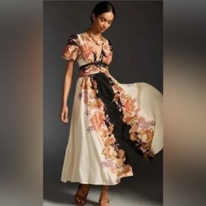 Anthropologie Floral Maxi Dress - Black and Cream